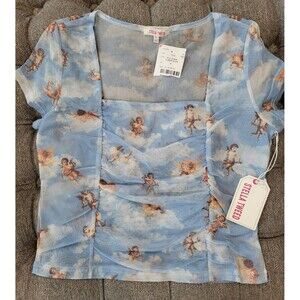NWT Stella Tweed Girls Juniors Blue Cherrub Shirt XL